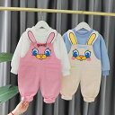 ベビー 女の子 かわいい おしゃれ ユニーク カートゥーン うさぎ柄 長袖 サロペットパンツ 2点セット 春秋 コットン ルームウェア 韓国子供服