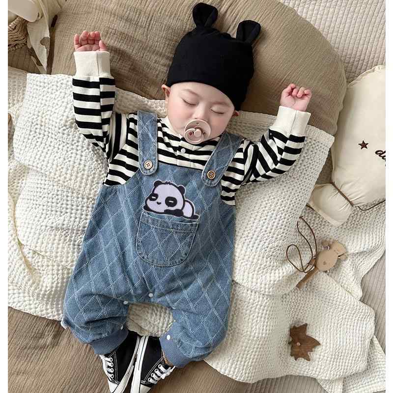 ロンパース 男の子 ベビー デニム フェイクサロペット風 長袖 コットン 春秋 シン...