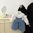ワンピース 女の子 ベビー キッズ 子供 長袖 デニム ブラウス 2点セット ピーターパンカラー 襟付き 春秋 おしゃれ かわいい 韓国風 カジュアル 着回し 80 90 100cm