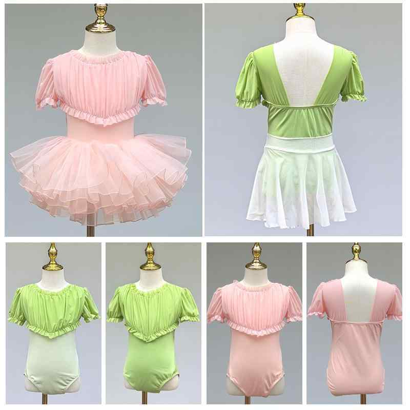 レオタード キッズ 女の子 ジュニア 半袖 レース袖 切り替え クラシックバレエ ダンス 練習着 プリンセス風 かわいい ソフト