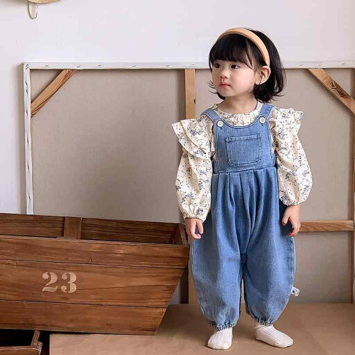 ベビー服 女の子 韓国風 カジュアル 小花柄 長袖シャツ デニムサロペット 2点セット 春秋 綿100% おでかけ 新生児 乳幼児 ブルー(x2) ベビー服 女の子 韓国風 カジュアル 小花柄 長袖シャツ デニムサロペット 2点セット 春秋 綿100% おでかけ 新生児 乳幼児 ブルー(x2)