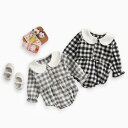 ロンパース 女の子 ベビー服 新生児 秋冬 起毛素材 綿100% チェック柄 丸襟デザイン 長袖 カバーオール ボディスーツ 安全基準A級 三角型