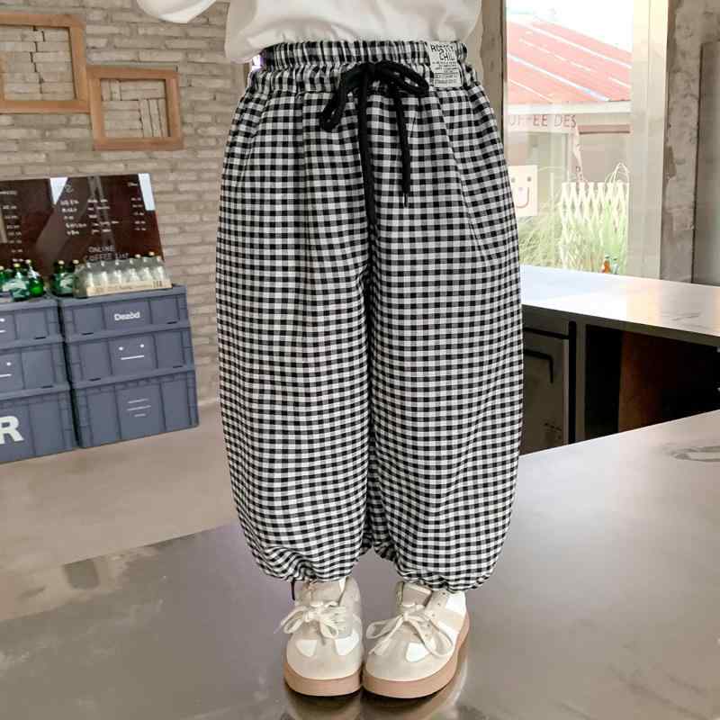 キッズ 女の子 カジュアルパンツ 薄手 ウエストゴム 綿素材 酵素洗い加工 動きやすい 通学 春秋 チェッ..