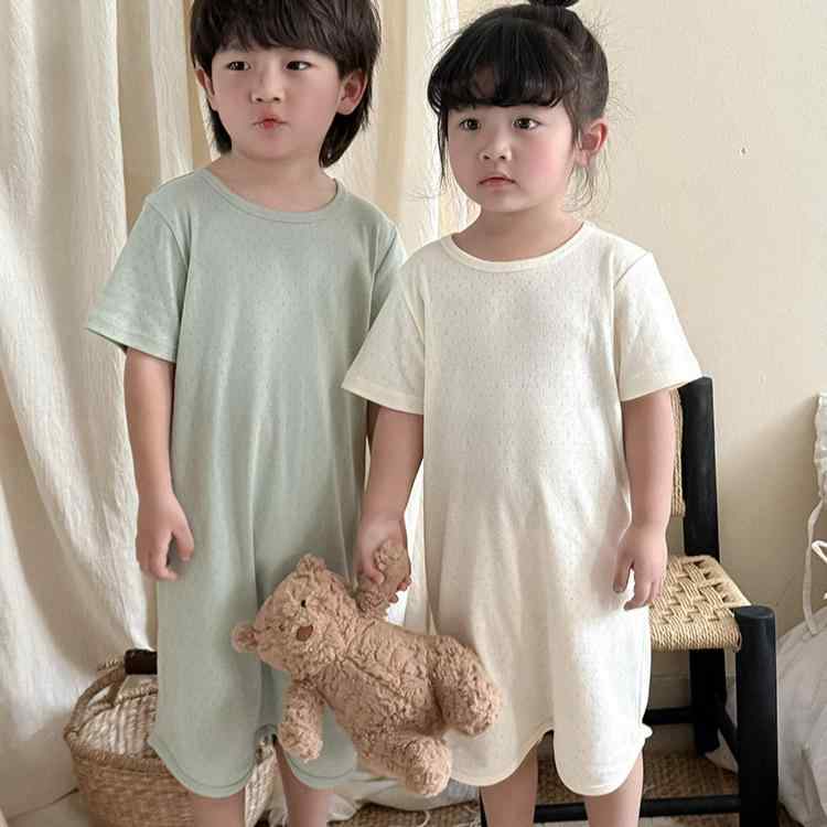 ナイトドレス 女の子 子供 パジャマ ルームウェア 春夏 綿100% A類 通気性 無地 薄手 柔らか素材 韓国..