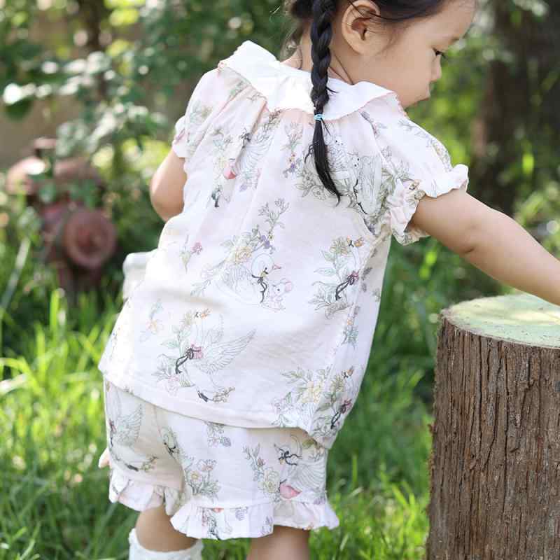 キッズ 女の子 ベビー セットアップ 半袖 ショートパンツ 吸汗速乾 竹繊維綿ガーゼ 薄手 夏用 ルームウェア 部屋着 パジャマ ナチュラル