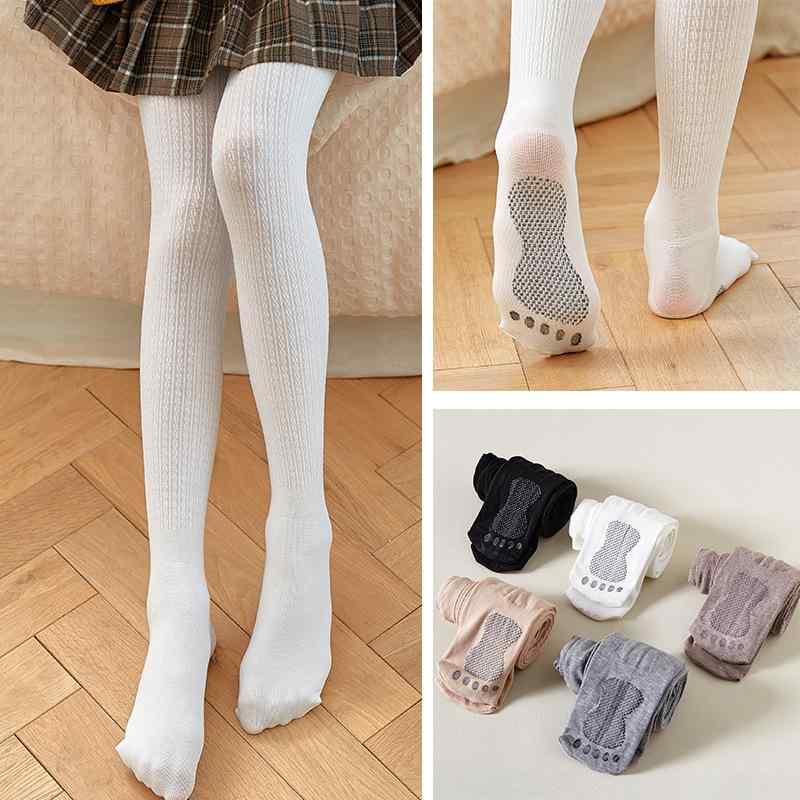 タイツ キッズ 女の子 毛玉防止 滑り止め 春秋 中厚手 上質コットン ニット ケーブル編み かわいい プリンセス おしゃれ 白 ダンス バレエ 通気性抜群 ジュニア