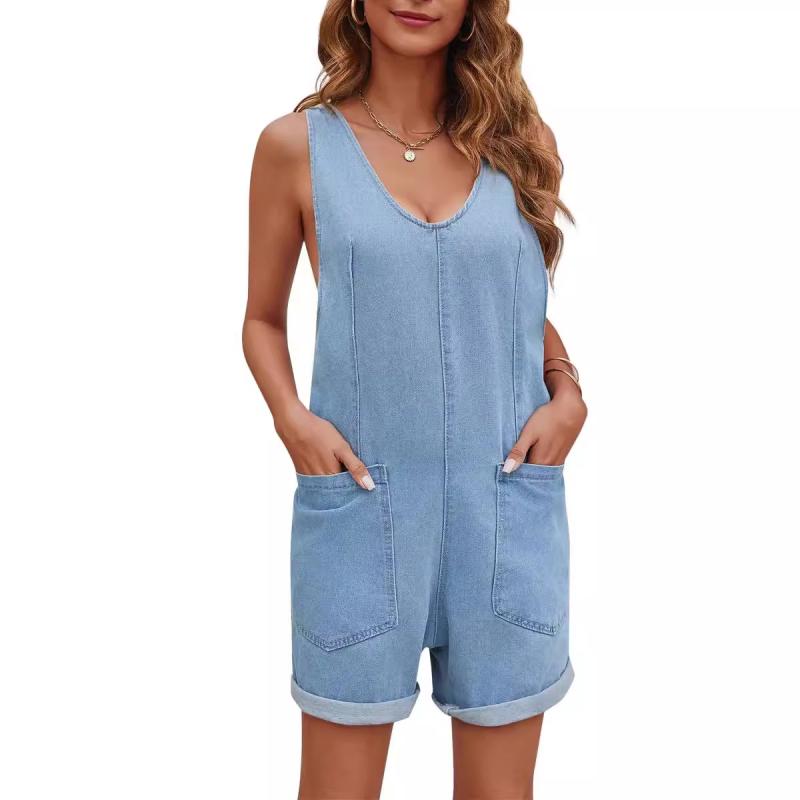 デニム ノースリーブ　オールインワン セール】ノースリーブデニムオールインワン（つなぎ
