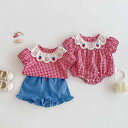 ロンパース ベビー 女の子 新生児 薄手 半袖 綿混素材 夏用 チェック柄 いちご うさぎ 刺繍 韓国子供服 カバーオール ボディスーツ 出産祝い プレゼント コットン