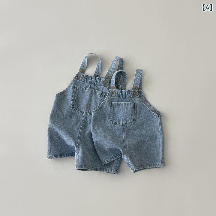 ロンパース ベビー 男の子 ノンストレス 肌に優しい デニム サロペット 綿素材 半袖 韓国風 カジュアル ポケット付き 春夏 A類安全規格