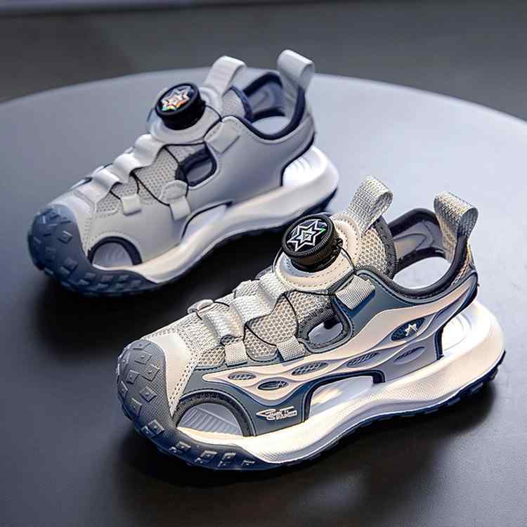 楽天モズラボスポーツサンダル 男の子 キッズ つま先保護 滑り止め マジックテープ 軽量設計 夏用 ビーチサンダル 水遊び 通学履き アウトドア キャンプ スポーティー かっこいい スエード調 グレー 子供靴