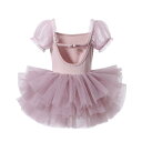 ワンピース キッズ 女の子 バレエ ダンスドレス チュールスカート プリンセス パフスリーブ 半袖 やわらか コットン混 夏用 衣装 子供