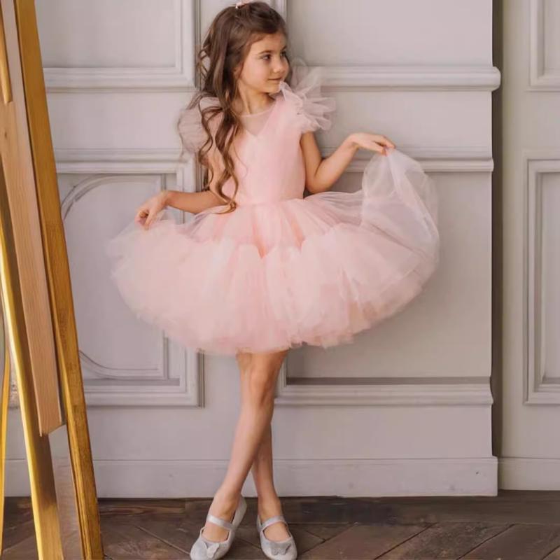 ドレス 女の子 キッズ プリンセス フリル袖 チュール バレエ フラワーガール 誕生日 発表会 フォーマル..