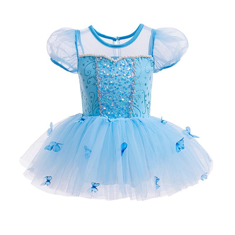 キッズ 女の子 バレエドレス プリンセス ブルー スパンコール ワンピース 発表会衣装 ダンス チュチュ ハロウィン 夏 イベント コスチューム 柔らか素材