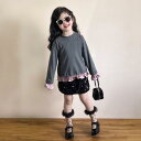 Tシャツ 女の子 キッズ 吸汗速乾 長袖 春秋 ラウンドネック 韓国風 プルオーバートップス 無地 柔らかい かわいい 綿混 レイヤード風