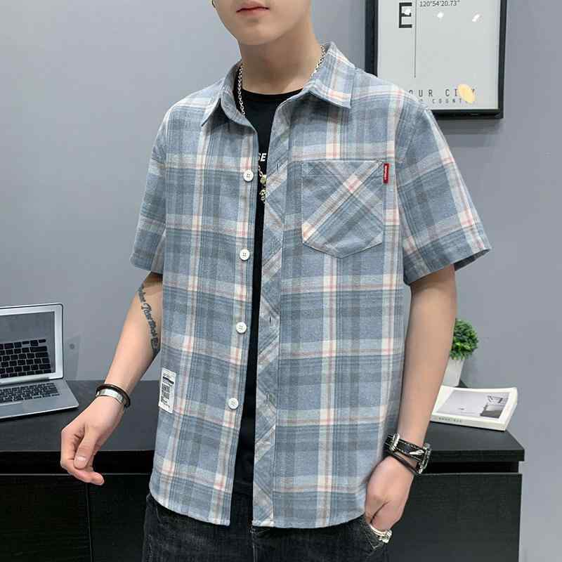シャツ メンズ イージーケア コットン 半袖 開襟シャツ チェック柄 ゆったり ポケット付き 春夏 カジュアル ピンク ブルー デイリーユ..