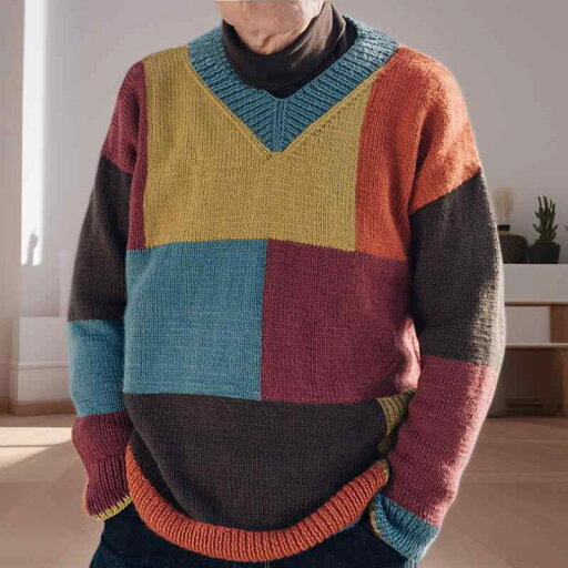 ニットプルオーバー メンズ Vネック 長袖 切り替え ゆったり オーバーサイズ 秋冬 カジュアル ストリート ファッション ポリエステル素材 ウォッシャブル