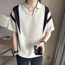 Tシャツ メンズ ゆったり ルーズフィット ドロップショルダー 半袖 襟付き 切り替えデザイン 通気性 イージーケア 韓国風 カジュアル 夏物 プルオーバー(4)