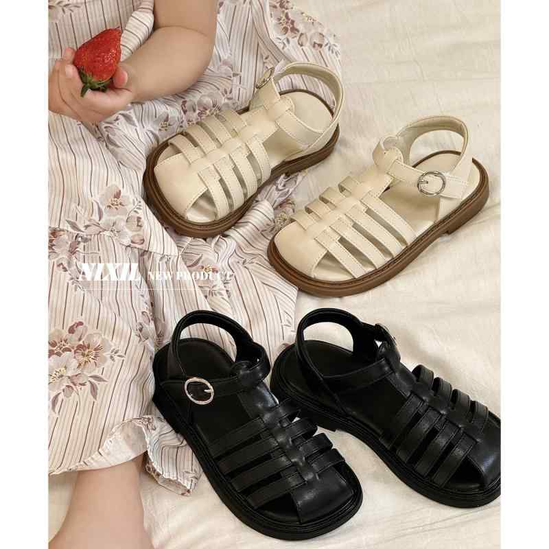 サンダル 女の子 キッズ かわいい プリンセス風 つま先保護 柔らかい底 マジックテープ 滑り止め 編み込み グラディエーター風 春夏 ビーチサンダル ゴム底