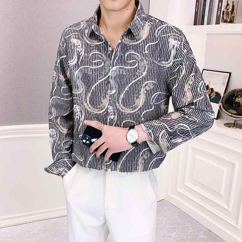 シャツ メンズ 長袖 カジュアル 開襟シャツ スリムフィット おしゃれなプリント柄 通気性抜群 形態安定 春秋用 トップス