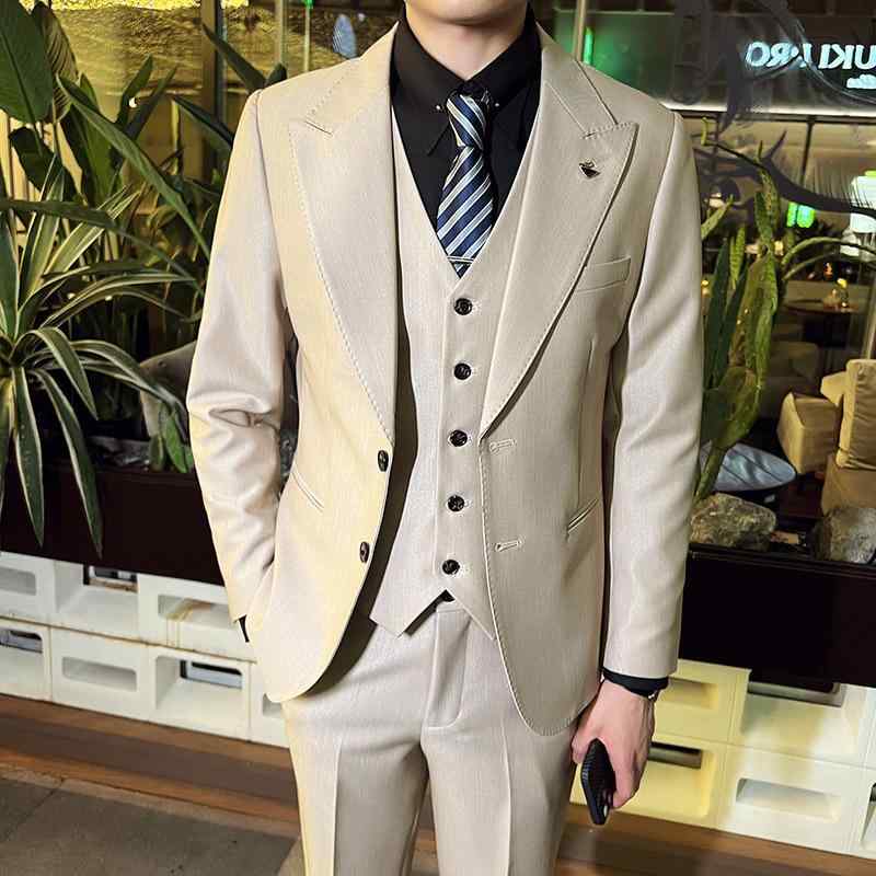 スーツ メンズ 高級感 スリムフィット ワンボタン 軽ビジネス 春夏 スリーピース セットアップ オフィス 通勤 結婚式 パーティー カジュアル ストレッチ素材