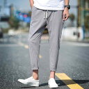 パンツ メンズ ウエストゴム 綿麻 九分丈 テーパードパンツ カジュアル ゆったり 大きいサイズ アンクル丈 イージーパンツ 春夏 ルームウェア 部屋着 ミドルウエスト 無地 ビッグサイズ