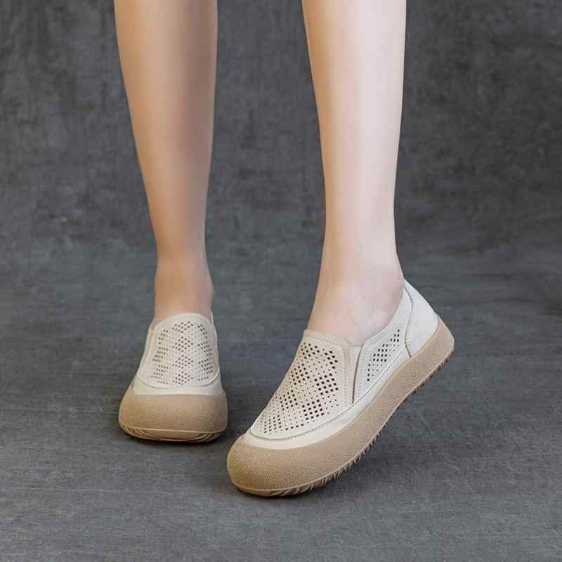 ローファー レディース 本革 牛革 パンチング スリッポン フラットシューズ 柔らかい底 クッション性 軽量 ラウンドトゥ コンフォート デイリー カジュアル 春夏