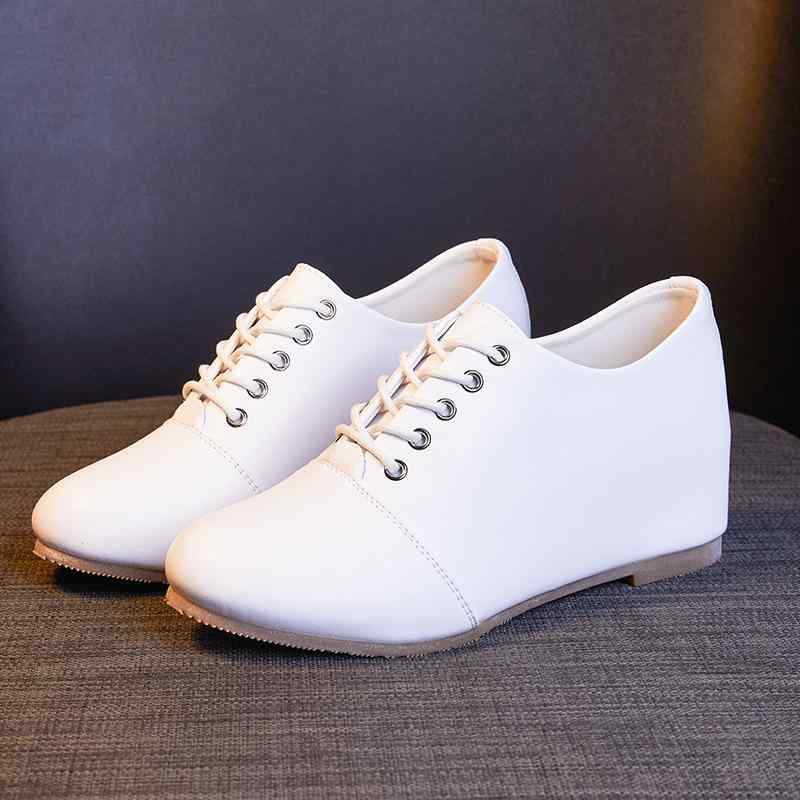 レザーシューズ レディース シークレットヒール 本革 ラウンドトゥ レースアップ ウェッジソール カジ..