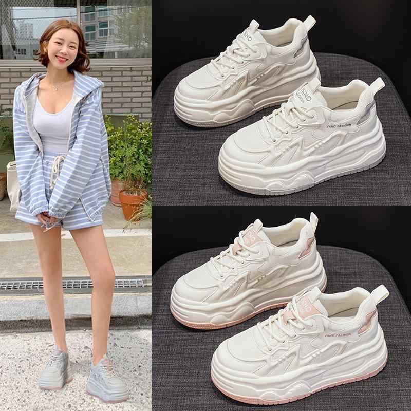 スニーカー レディース インヒール 厚底 ダッドスニーカー ホワイト ローカット 本革 通気性 耐摩耗 ラウンドトゥ カジュアル スポーツ 高ヒール 脚長効果