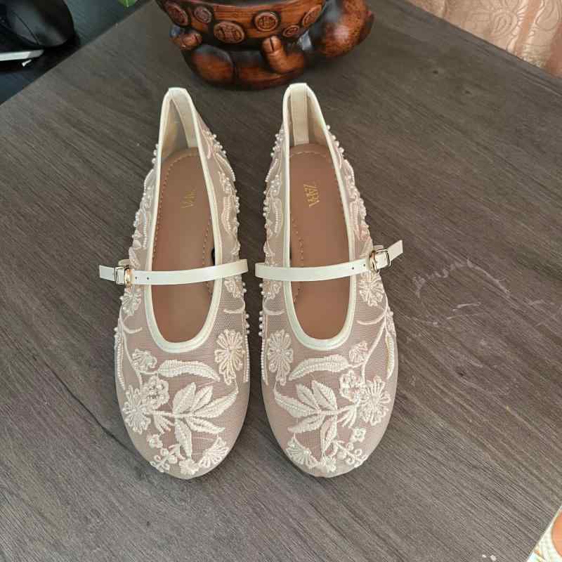 フラットシューズ レディース メリージェーン パンプス 刺繍 中国風 ラウンドトゥ ぺたんこ クローズド..