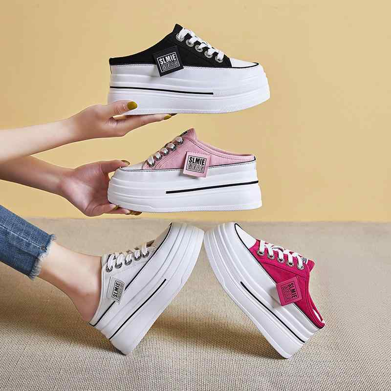 ミュール レディース 7.5cm インヒール 本革 厚底 バックレス スリッポン ラウンドトゥ 春夏 無地 カジュアル メッシュ裏地