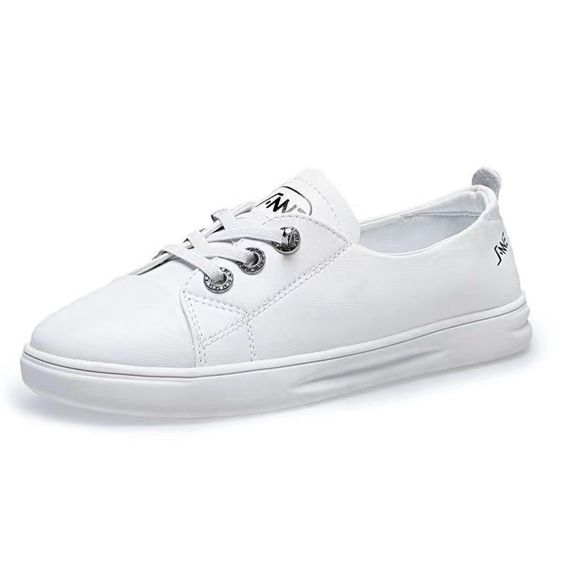 スニーカー レディース 滑り止め 通気性 レースアップ ホワイト カジュアルシューズ PUレザー フラットヒール ラウンドトゥ ローカット 春夏秋(x2)