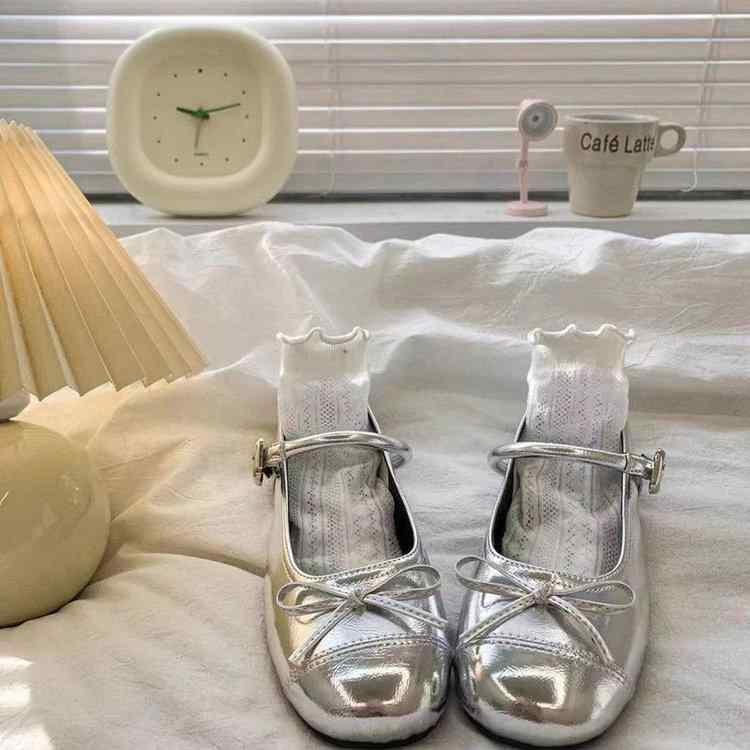 バレエシューズ レディース リボン 浅口 マリージェーン フラットヒール ラウンドトゥ フレンチ レトロ シルバー 合成皮革 ラバーソール 耐摩耗性 春夏 カジュアル ビジネス 通勤