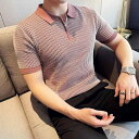 抗菌 薄手 ゆったり カジュアル 半袖 ストライプ Tシャツ メンズ リネン シルク混 春夏 普段着 通勤用 プルオーバー トップス