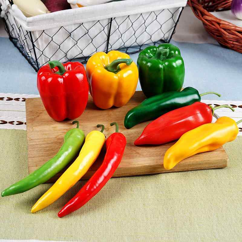 食品サンプル フェイク野菜 リアル 軽量 プラスチック製 唐辛子 ピーマン パプリカ 赤 黄 緑 カラフル ..
