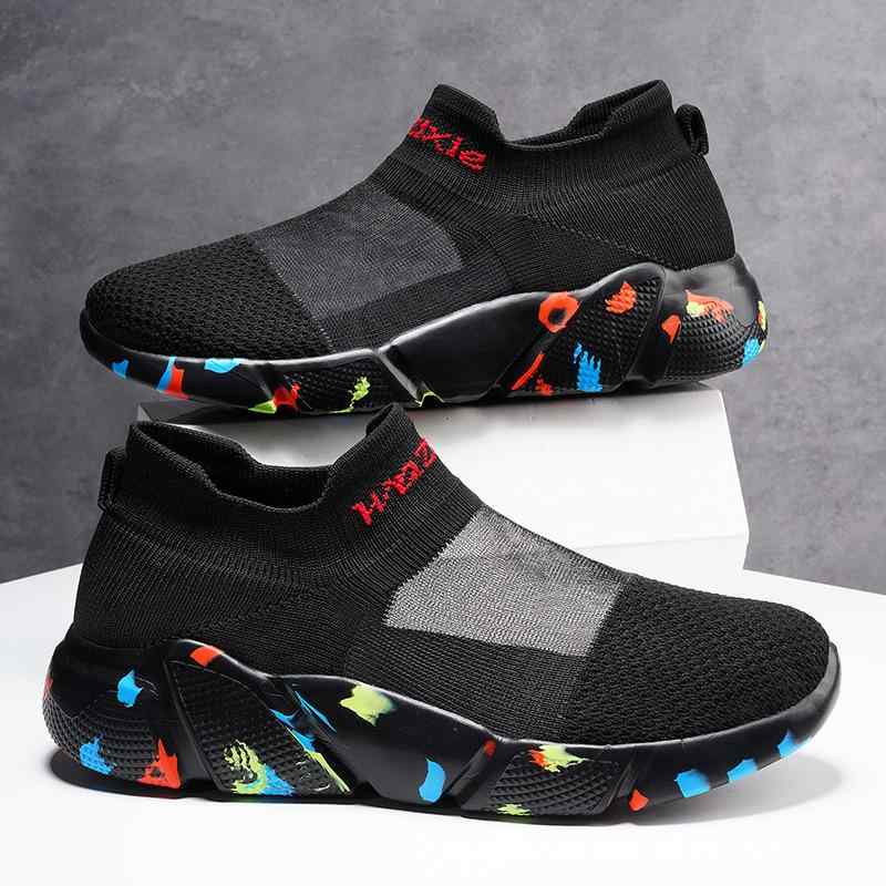 スニーカー レディース メンズ 男女兼用 春夏 通気性メッシュ ソックスシューズ 透け感 軽量 快適 クッション性 ウォーキング ダンス カジュアル スリッポン(x2)(4)