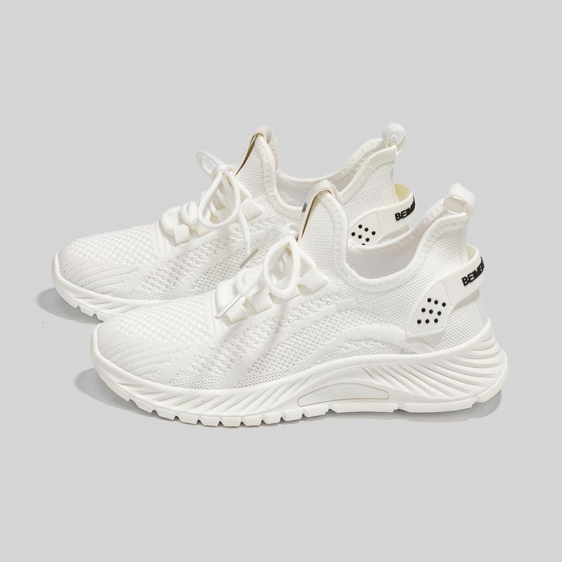 スニーカー レディース 女性用 フライニットメッシュ 軽量 薄手 通気性抜群 厚底 ラウンドトゥ レースアップ カジュアル 万能 スポーツ ウォーキングシューズ 春夏 無地
