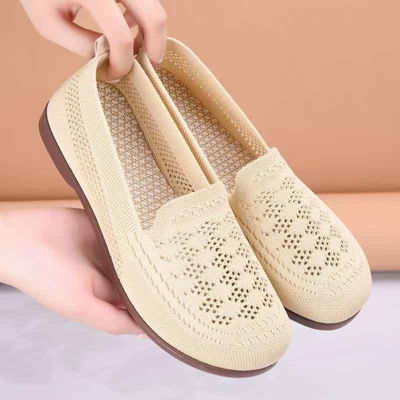 メッシュ スリッポン レディース シニア 滑り止め 軽量 超ソフト 幅広 通気性 飛織り素材 フラット 普段履き ラウンドトゥ 春夏秋 お散歩 旅行 疲れにくい ベージュ 黒 ブラウン