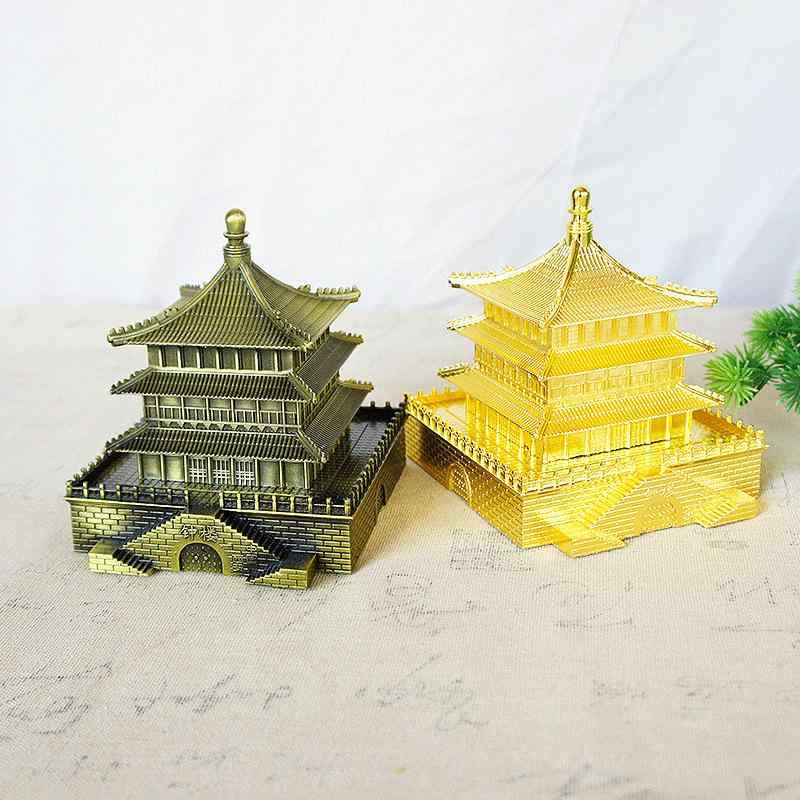 建築模型 金属製 アンティーク調 鐘楼 ミニサイズ オブジェ 置物 インテリア デスク飾り オフィス リビング 書斎 玄関 ギフト 記念品 贈答品 クラシック ヨーロピアンテイスト ゴールド ブロンズカラー(3)