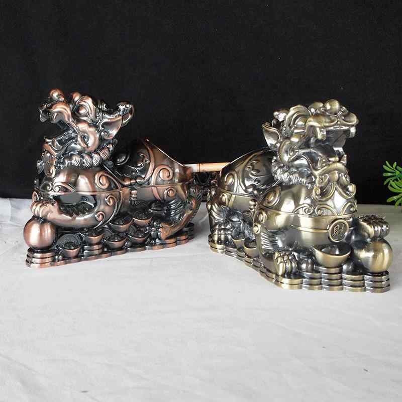 灰皿 貔貅 縁起物 風水 合金製 金属製 多色 卓上 インテリア オブジェ リビング 玄関 オフィス レトロ ..