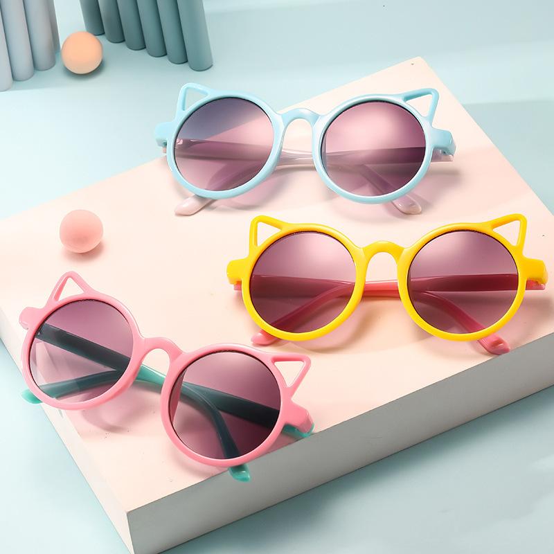 サングラス キッズ 子供用 猫耳 デザイン ラウンドフレーム おしゃれ かわいい UVカット 紫外線対策 軽..