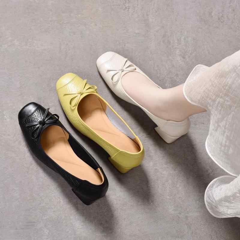 パンプス レディース ソフトな履き心地 疲れにくい 歩きやすい カーフレザー 本革 豚革インソール フレンチデザイン バレエシューズ風 スクエアトゥ 太ヒール ミドルヒール スリッポン デイリーユース 春夏