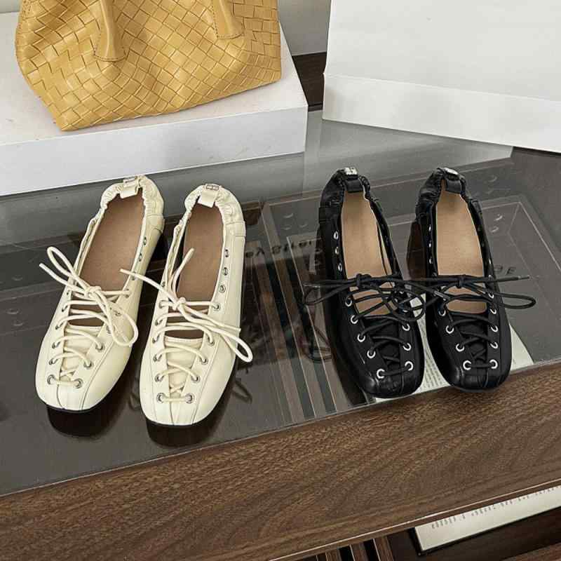 バレエシューズ レディース 牛革 個性的デザイン フレンチスタイル クロスストラップ ソフトソール レトロ インヒール パンプス ラウンドトゥ 春夏秋