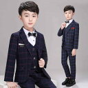 男の子 スーツ チェック柄 ブリティッシュスタイル フォーマル 三点セット 春秋 礼服 やわらか ポリエステル ジャケット ロングパンツ 七五三 入学式 卒業式...