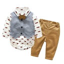 ベビー 男の子 カバーオール 長袖 紳士風 蝶ネクタイ ベスト 4点セット 綿素材 肌に優しい オールシーズン キャラクタープリント スナップボタン お出かけ ...