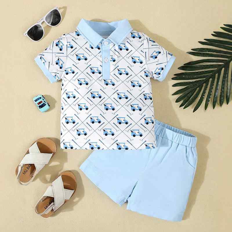 キッズ 男の子 ポロシャツ セットアップ 春夏 半袖 襟付き カジュアル スポーツウェア ゴルフ 野球ウェ..