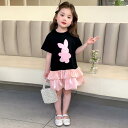 Tシャツワンピース キッズ 女の子 半袖 うさぎ柄 バルーンシルエット かわいい プリンセス風 綿混素材 柔らかな着心地 夏 通園 通学 子供服 普段着