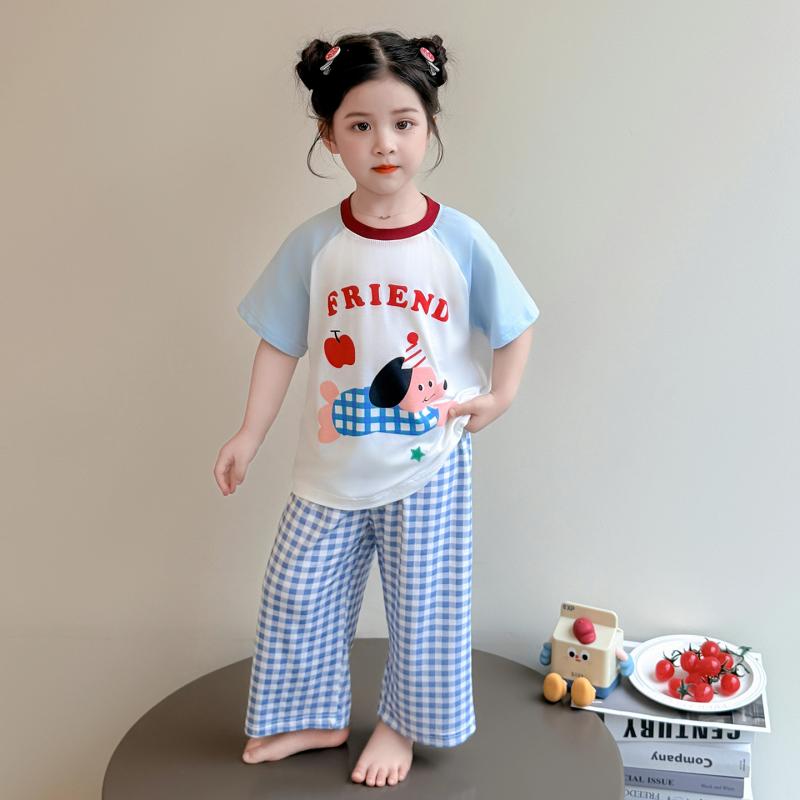 ルームウェア キッズ 女の子 接触冷感 薄手 柔らかい肌触り 半袖 モダール 綿混紡 パジャマ 上下セット..