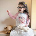 Tシャツ キッズ 女の子 切り替え 長袖 ラグラン袖 コットン混 春秋 トップス カットソー カジュアル 小学生 幼稚園児 通園 通学 かわいい キャラクター ブルー ピンク(4)