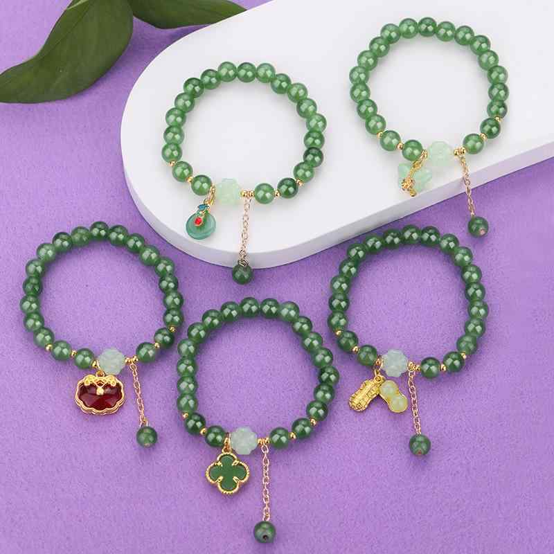 ブレスレット レディース 四つ葉のクローバー 中国風 平安飾り 如意 福字 平安鎖 ガラスビーズ 12mm玉 ..