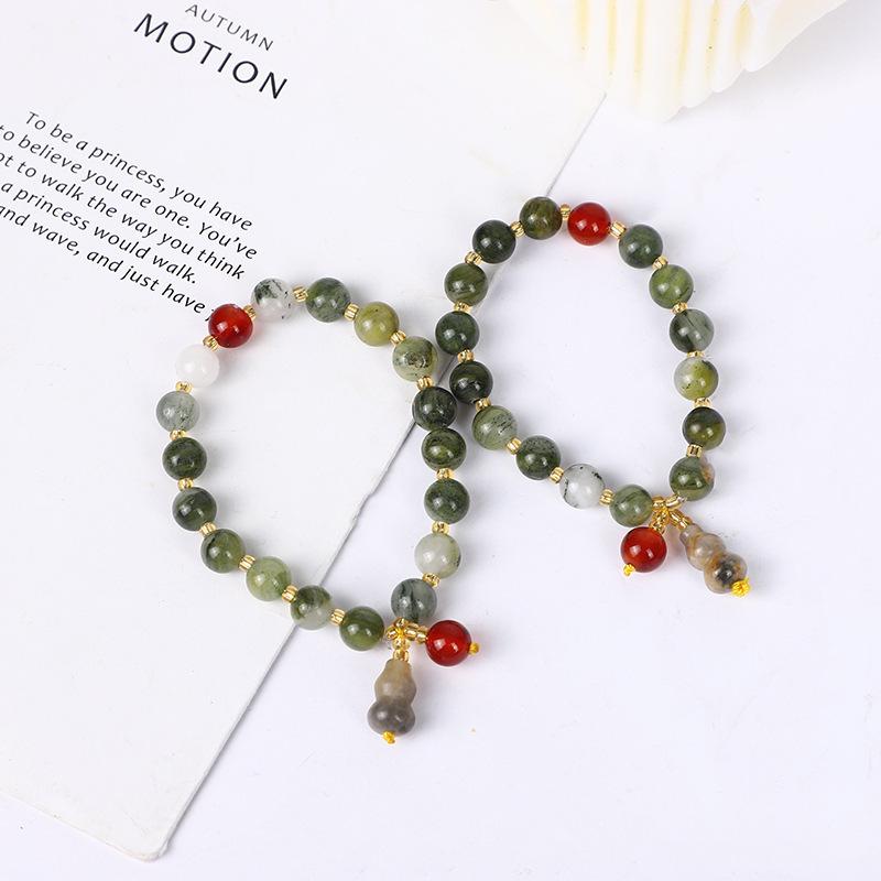 ブレスレット レディース 翡翠金糸玉 天然石 パワーストーン ひょうたんモチーフ 丸玉 レトロ風 高級感 和装 夏 旅行 お出かけ チャイナドレス 浴衣 上品 ...